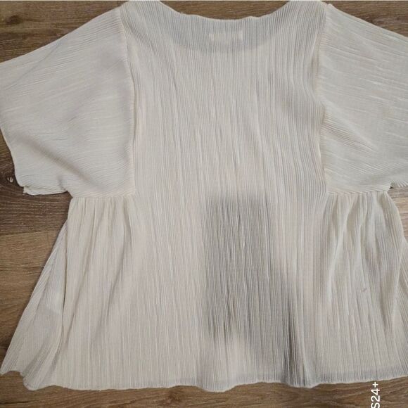 Madewell Pink Flutter Sleeve Pleated Blouse - Picture 7 of 7